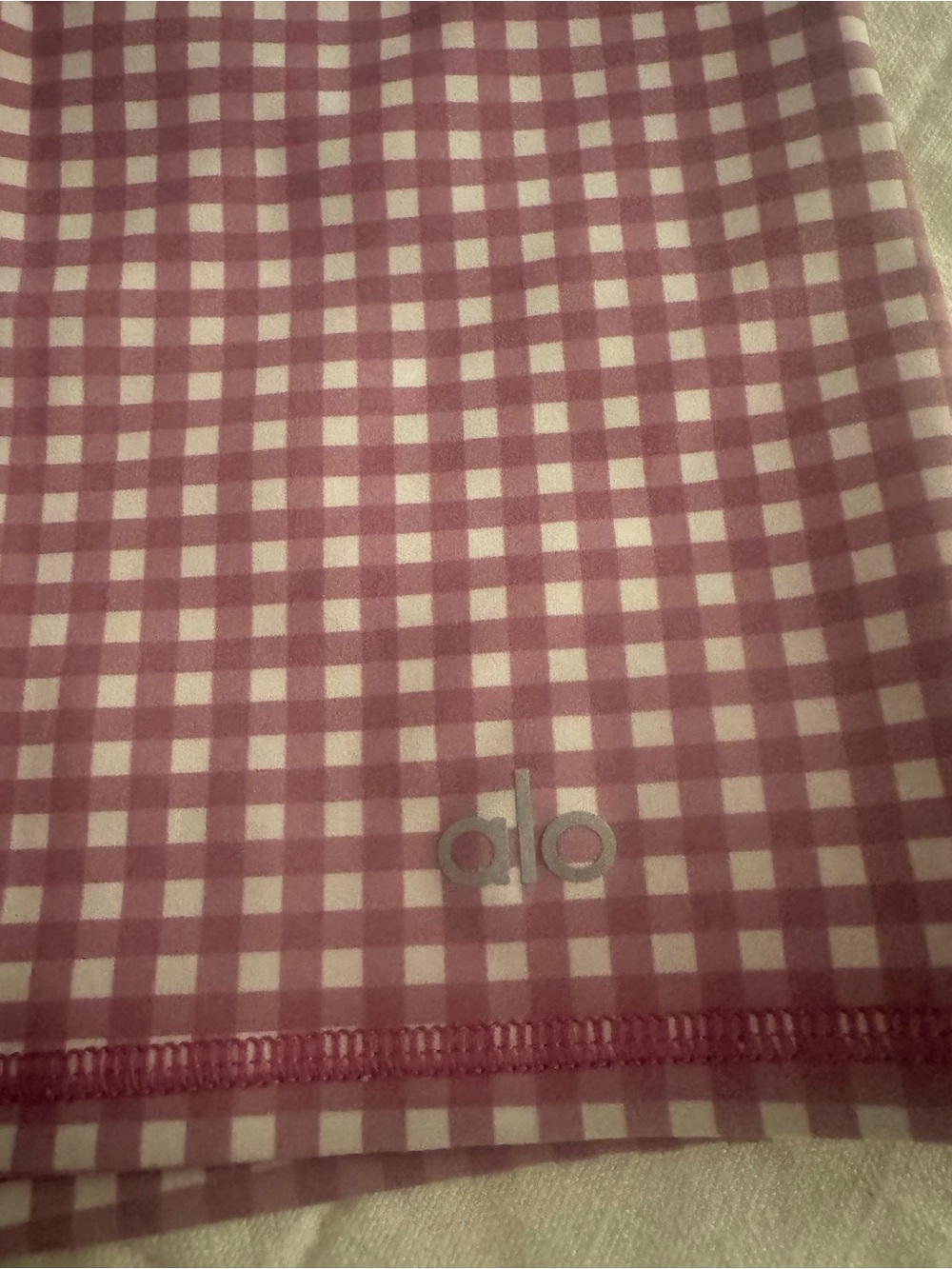 ALO Yoga Pink Gingham High-Rise Bike Shorts - Picture 2 of 3